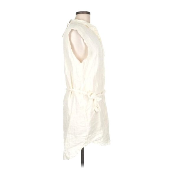 Salty Lemon Cream Cotton Gauze Mini Dress M New Frayed Seams Beachcore  Nautical - Picture 2 of 7